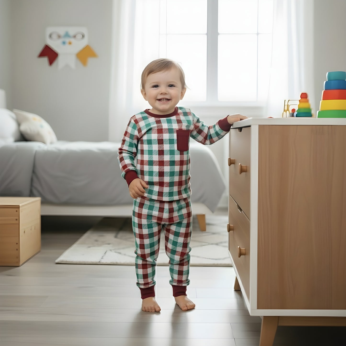 Christmas Red And Green Gingham Pajama Set Boys