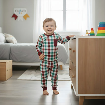Christmas Red And Green Gingham Pajama Set Boys