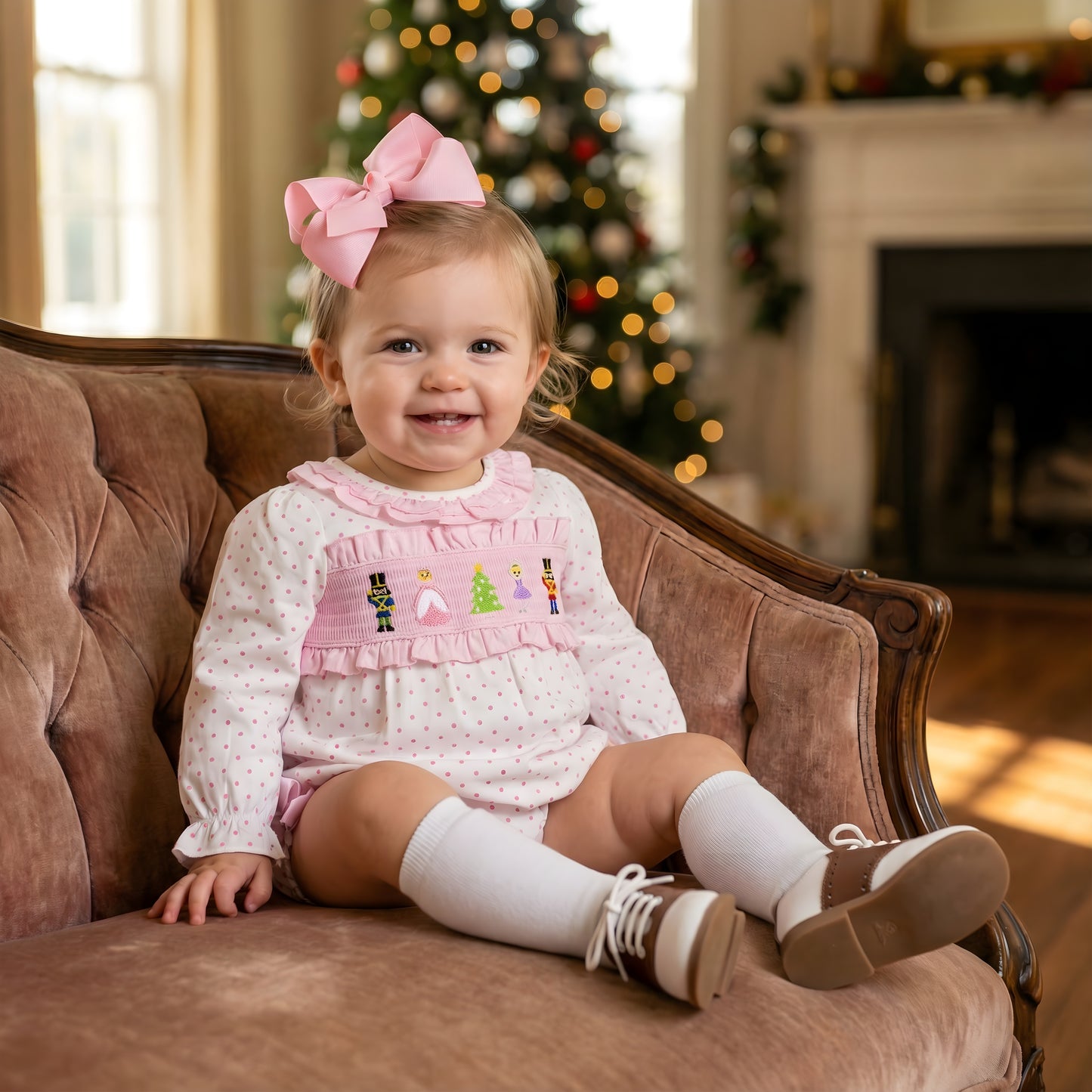Baby Girls Nutcracker – Pink Smocked Bubble