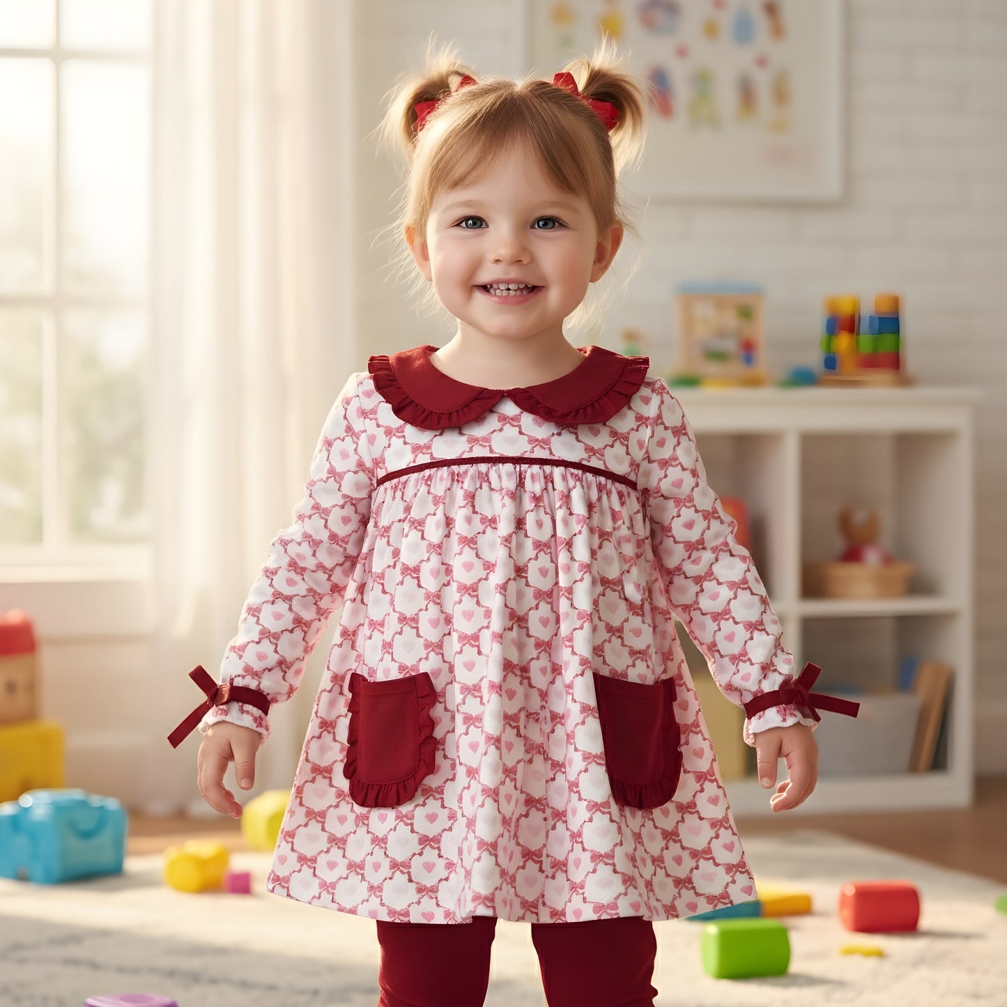 Grandmillennial Valentines Hearts & Bows Pants Set