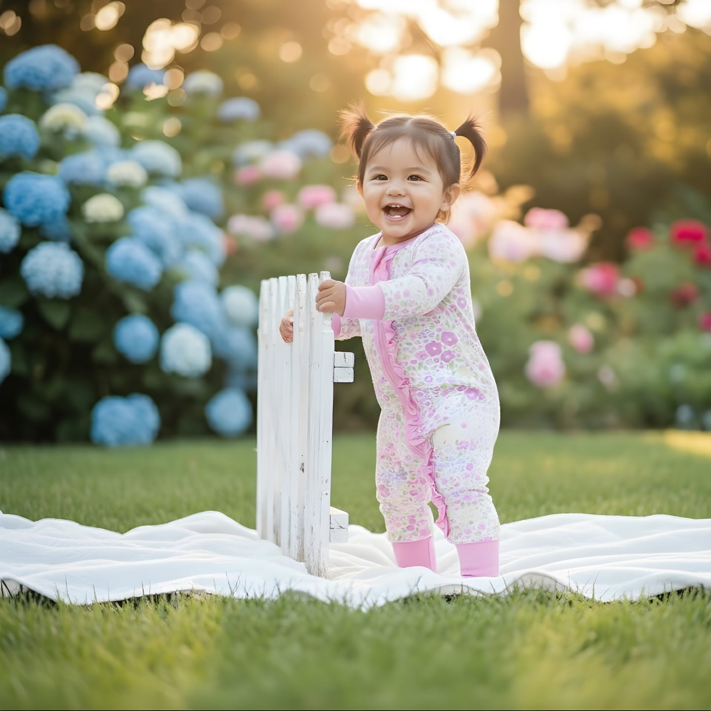 EVERLY’S FLOWERS RUFFLE BUTT FOOTIE SLEEPER
