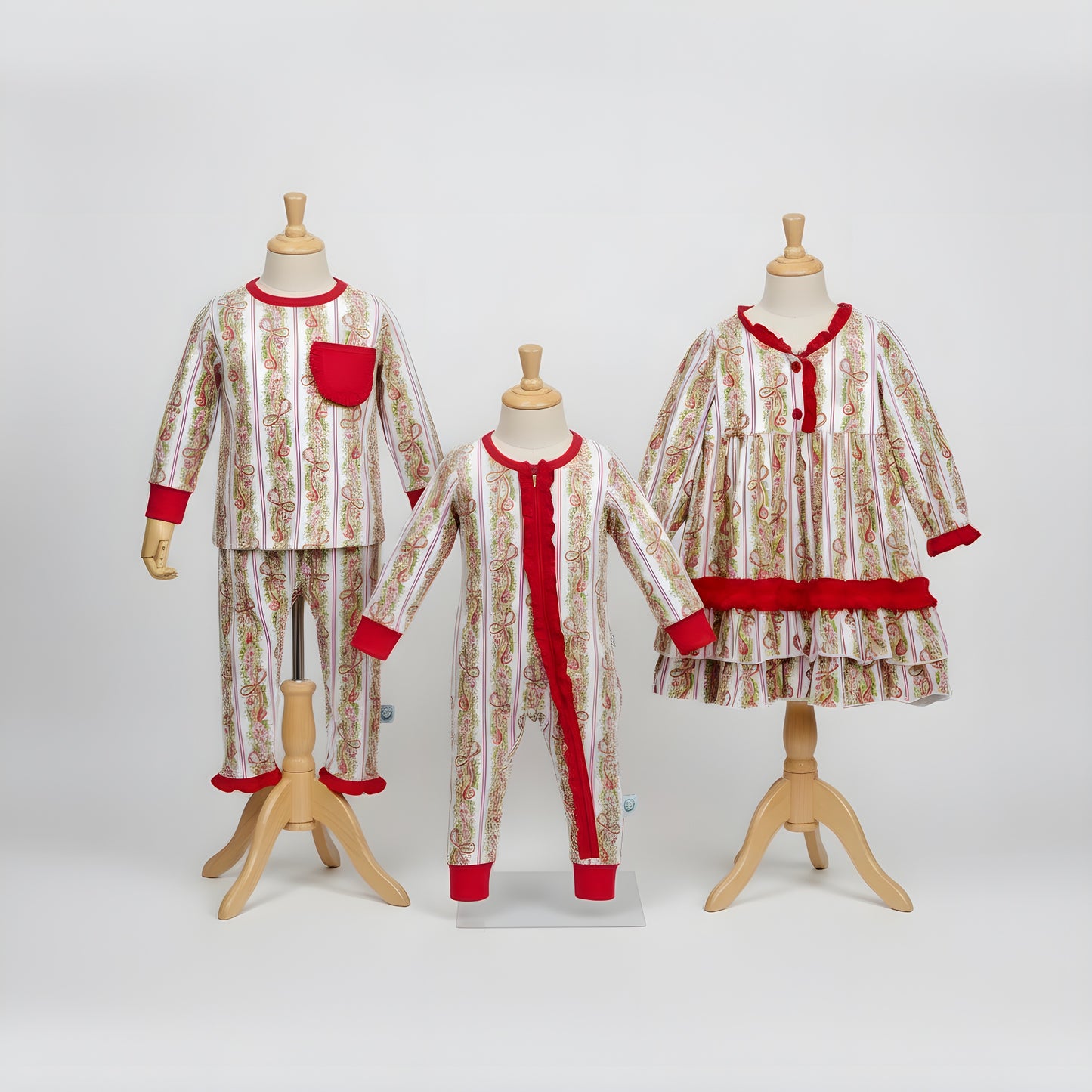 Girls Peppermint Bow Traditional Christmas Bamboo Long Sleeve Nightgown