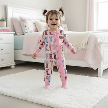 Floral Western Ruffled Zippy - Boot Scootin Boots And Flowers Girl Zippy