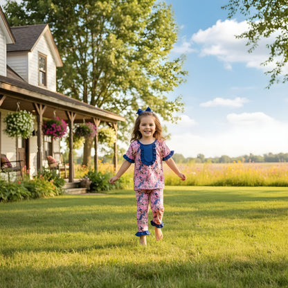 GRANDMILLENNIAL PEACOCK PAJAMA SHORT SLEEVE PANTS SET