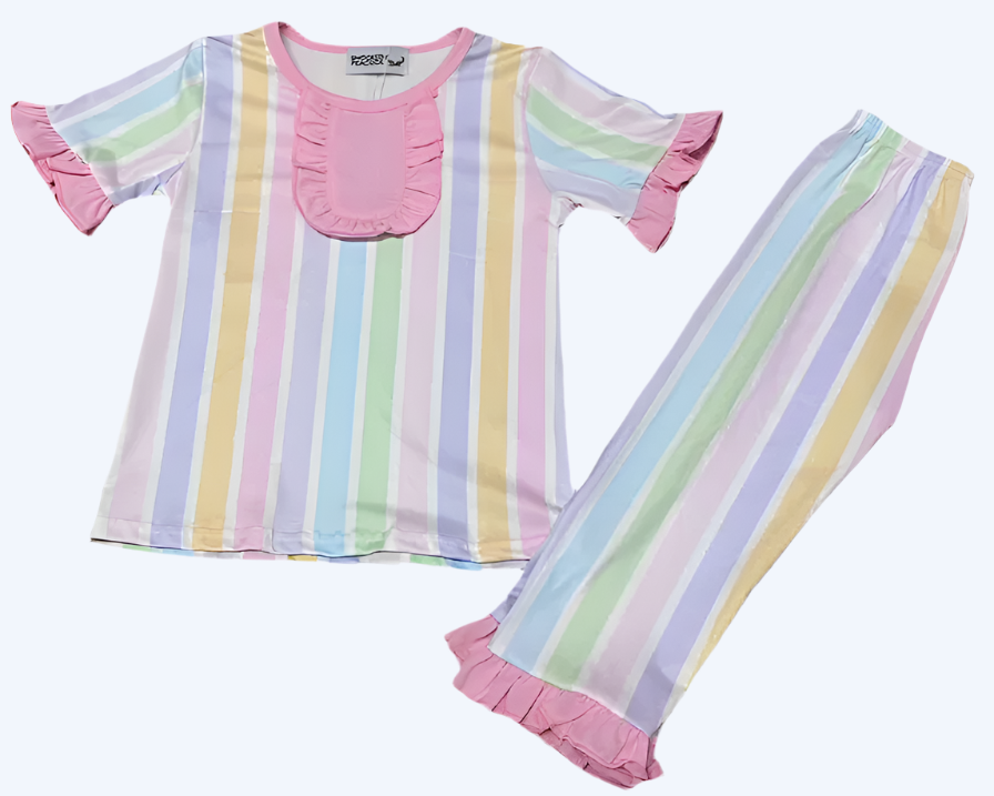 PREPPY PASTEL STRIPE DREAMS SHORT SLEEVE PAJAMA PANTS SET