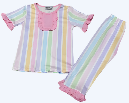 PREPPY PASTEL STRIPE DREAMS SHORT SLEEVE PAJAMA PANTS SET