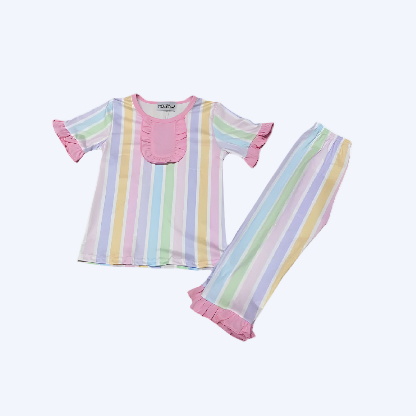 PREPPY PASTEL STRIPE DREAMS SHORT SLEEVE PAJAMA PANTS SET