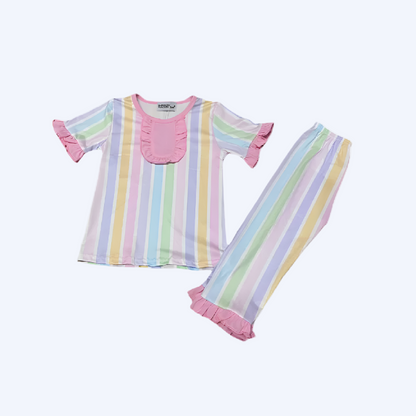 PREPPY PASTEL STRIPE DREAMS SHORT SLEEVE PAJAMA PANTS SET