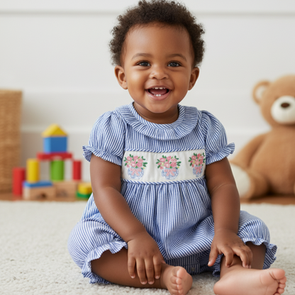 SPRING FLORAL VASE CHINOISERIE BOW EMBROIDERED SEERSUCKER BUBBLE