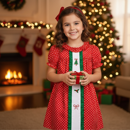 CHRISTMAS RED DRESS POLKA DOT - EMBROIDERY