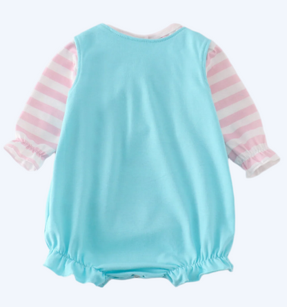 VALENTINE DINOSAUR EMBROIDERY GIRL BUBBLE AND SHIRT SET