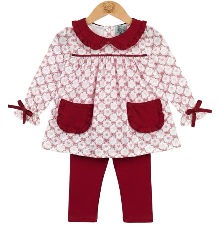 Grandmillennial Valentines Hearts & Bows Pants Set