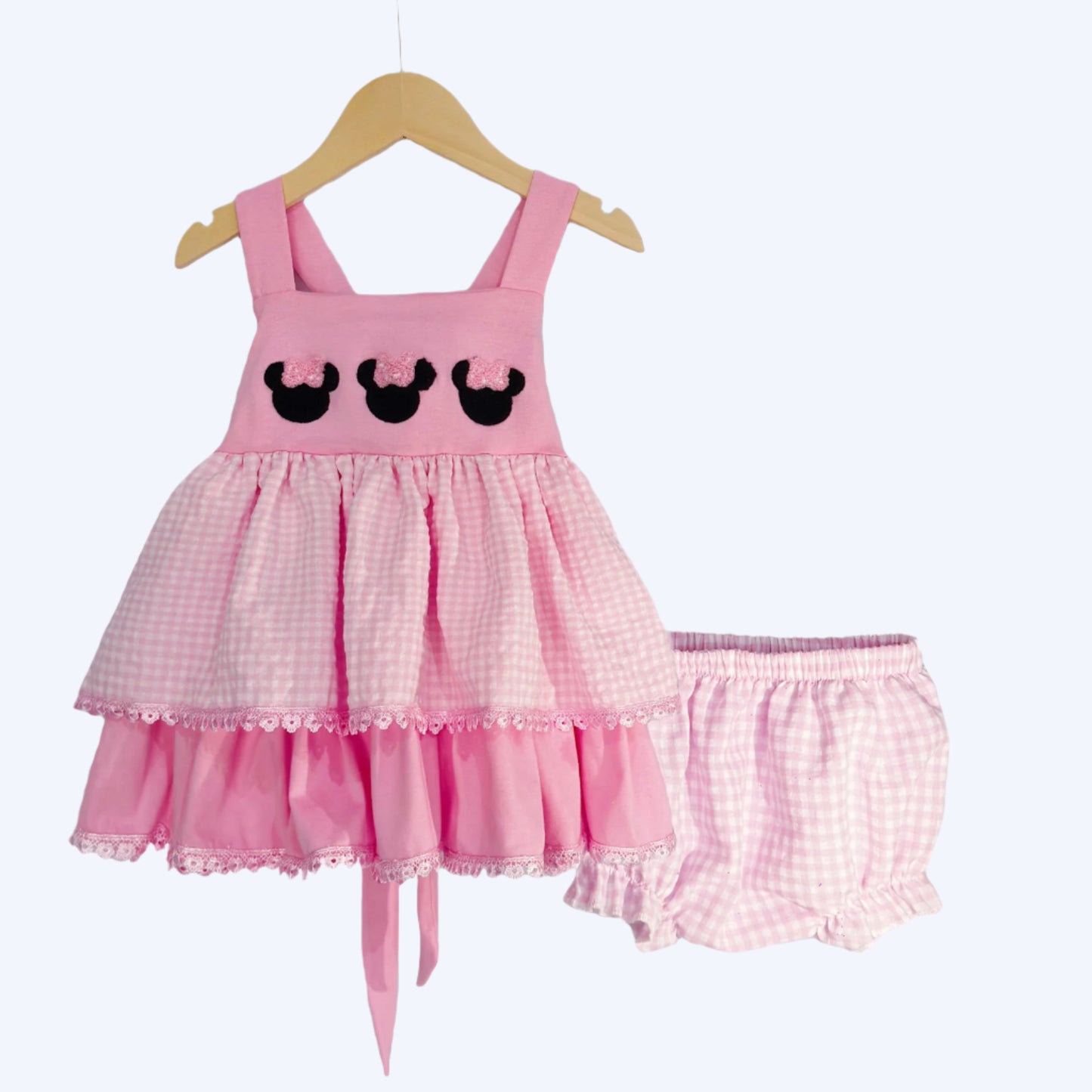 PINK BOW MOUSE FRENCH KNOT BLOOMER SET