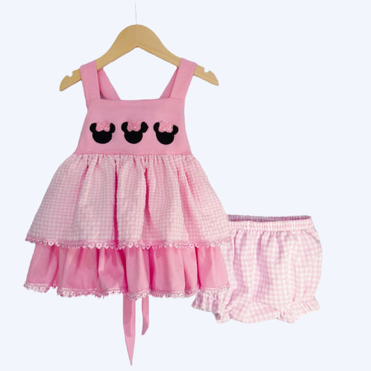 PINK BOW MOUSE FRENCH KNOT BLOOMER SET