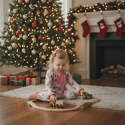 Vintage Pink Santa With Christmas Tree Holiday Gift Box Pajama Set
