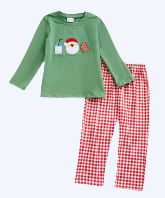 BOYS MILK & COOKIES SANTA CHRISTMAS PANTS SET