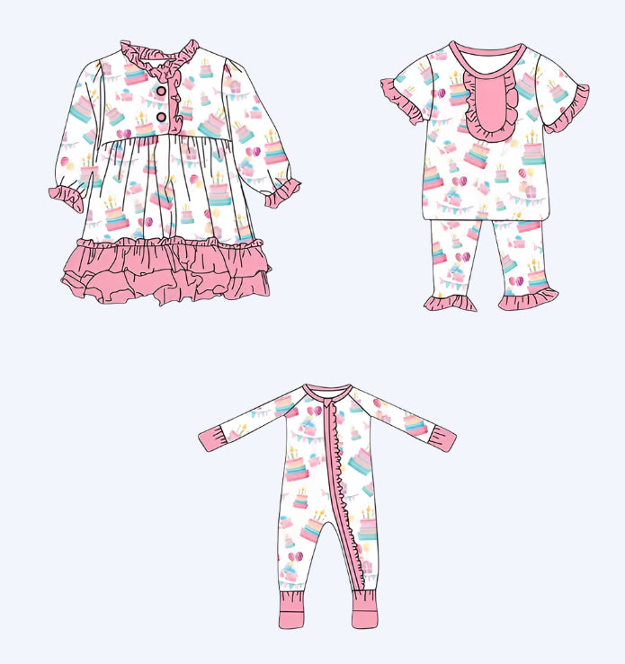 BIRTHDAY CAKE DREAMS COLLECTION BABY RUFFLE BUTT SLEEPER
