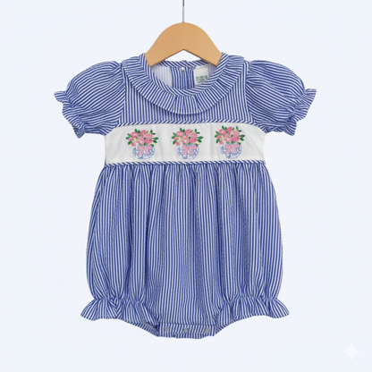 SPRING FLORAL VASE CHINOISERIE BOW EMBROIDERED SEERSUCKER BUBBLE