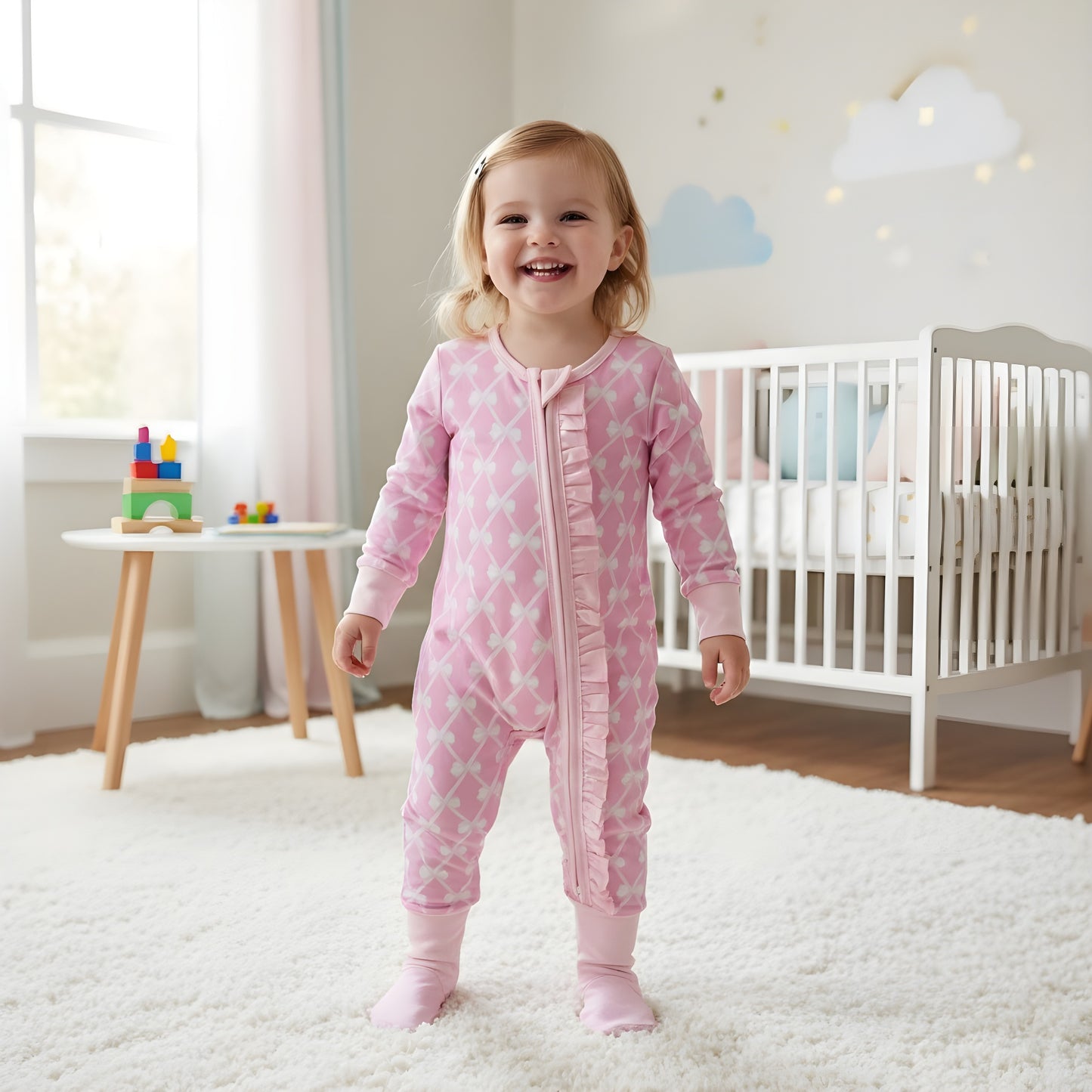 Isn't She Lovely Pink Bow Ruffle Zippy