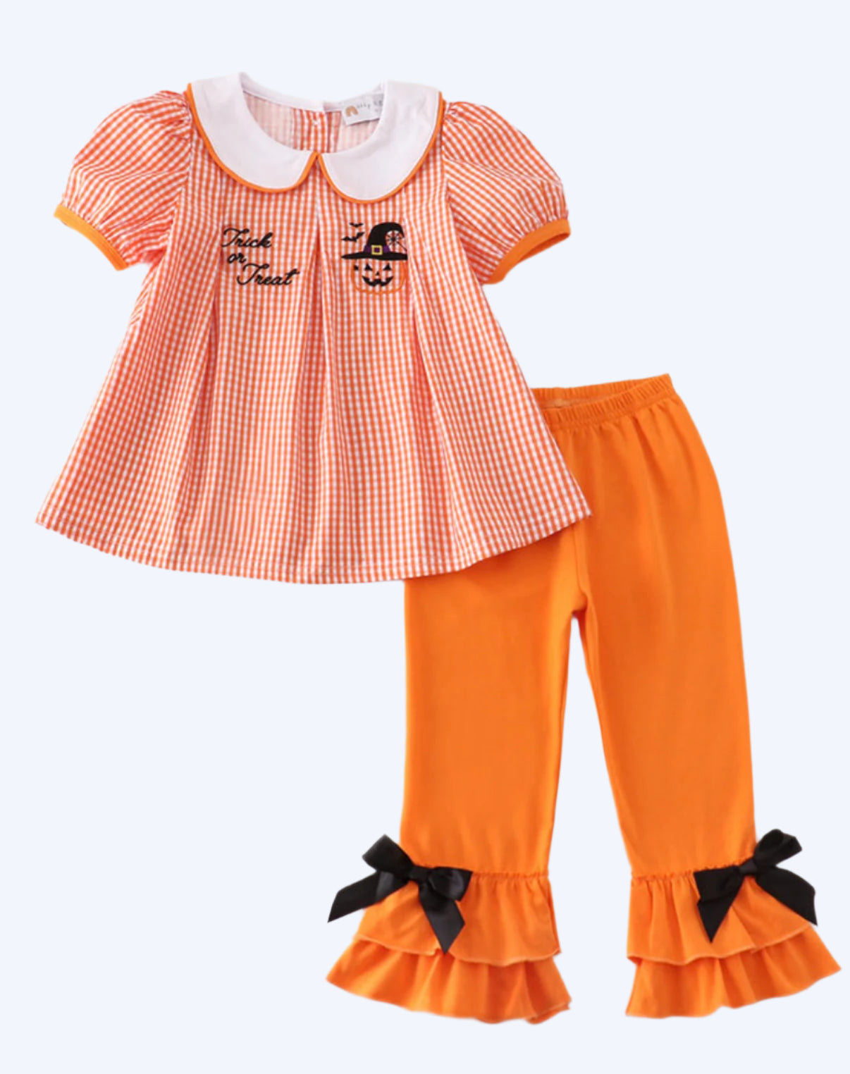 HALLOWEEN - ORANGE GINGHAM EMBROIDERY GIRL PANTS SET