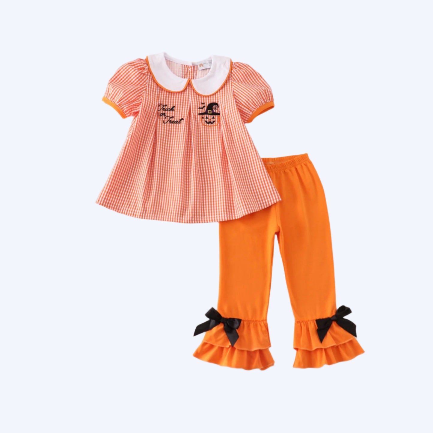 HALLOWEEN - ORANGE GINGHAM EMBROIDERY GIRL PANTS SET