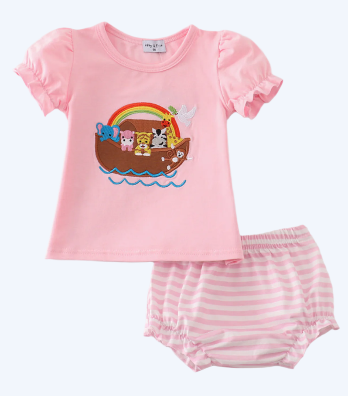 SUNDAY BEST - PINK NOAH'S ARK APPLIQUÉ BABY GIRL BLOOMER SET
