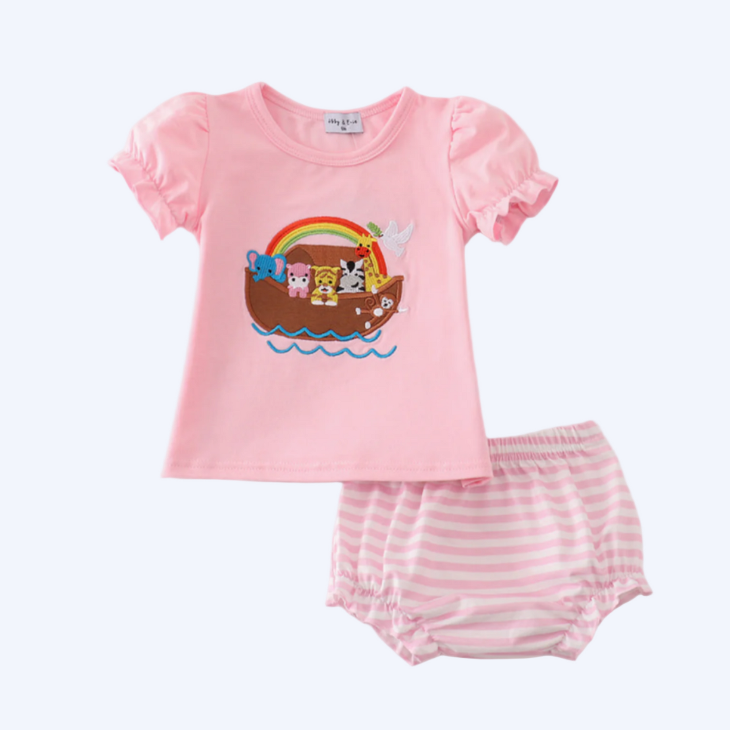 SUNDAY BEST - PINK NOAH'S ARK APPLIQUÉ BABY GIRL BLOOMER SET