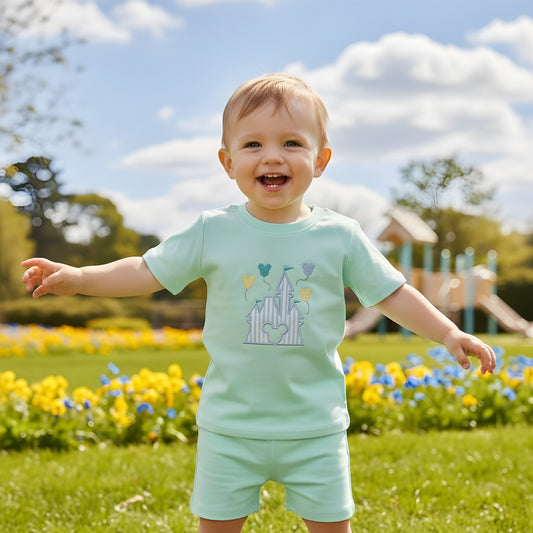 BOYS MOUSE CASTLE BALLOON APPLIQUÉ T-SHIRT