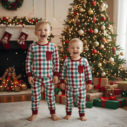 Christmas Red And Green Gingham Pajama Set Boys