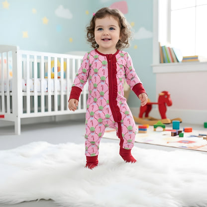 Christmas Chinoiserie Pink Candy Cane Long Sleeve Zippy