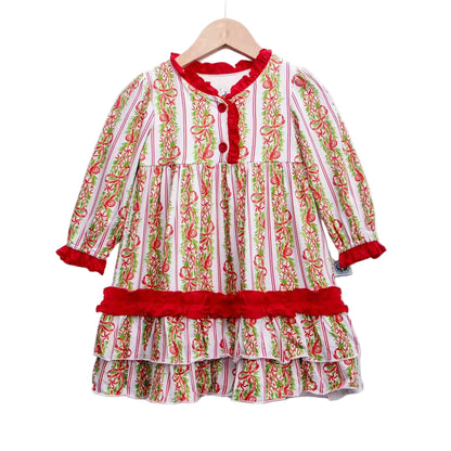 Girls Peppermint Bow Traditional Christmas Bamboo Long Sleeve Nightgown