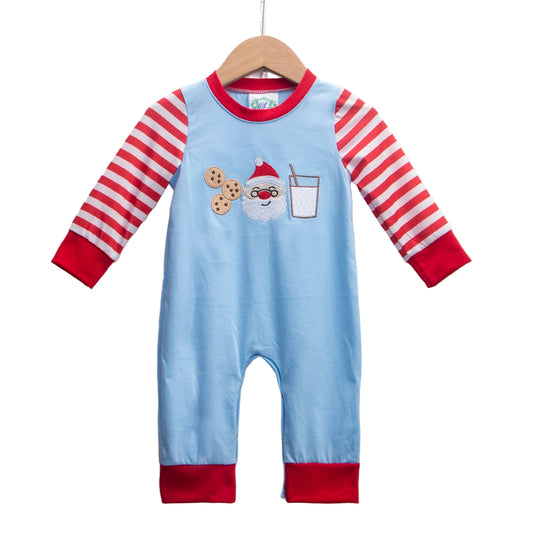 Baby Boys Milk And Cookies With Santa Christmas Embroidered Pants Romper