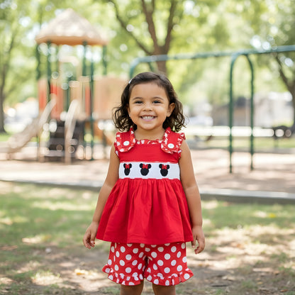 MAGICAL BOW MOUSE - RED POLKA DOT SHORTS SET - HAND SMOCKED