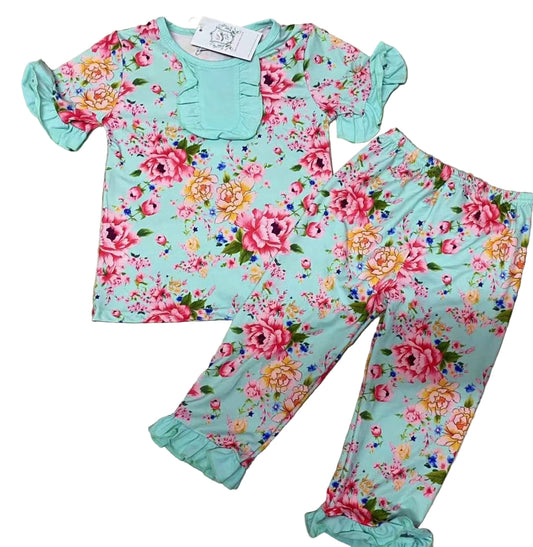 Teal Floral Short Sleeve Pajama Set