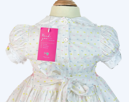 PINK FLOWER BASKET HAND SMOCKED WITH HAND EMBROIDERED DRESS