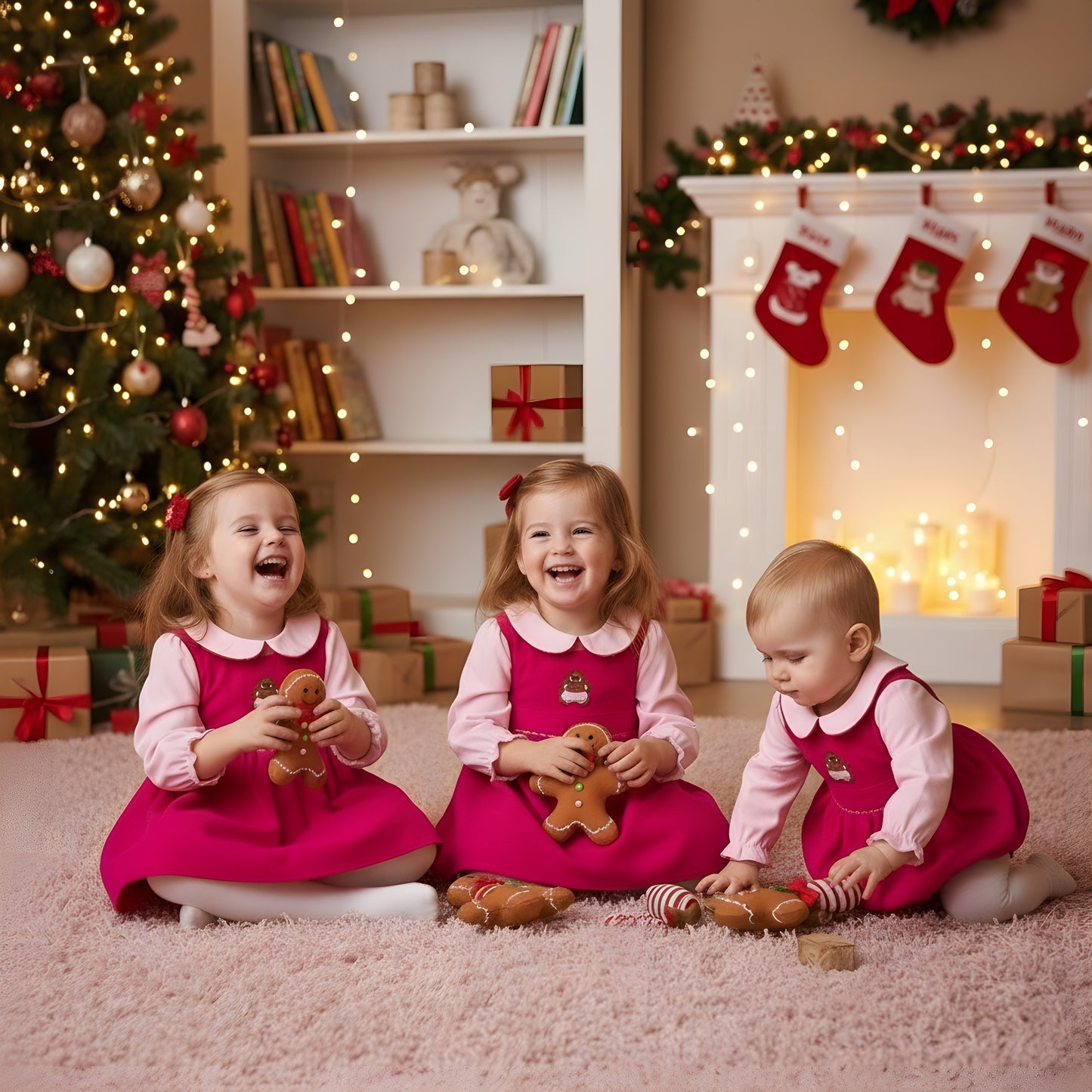 Girls Pink Corduroy Applique Gingerbread Diaper Set With Long Sleeve Top