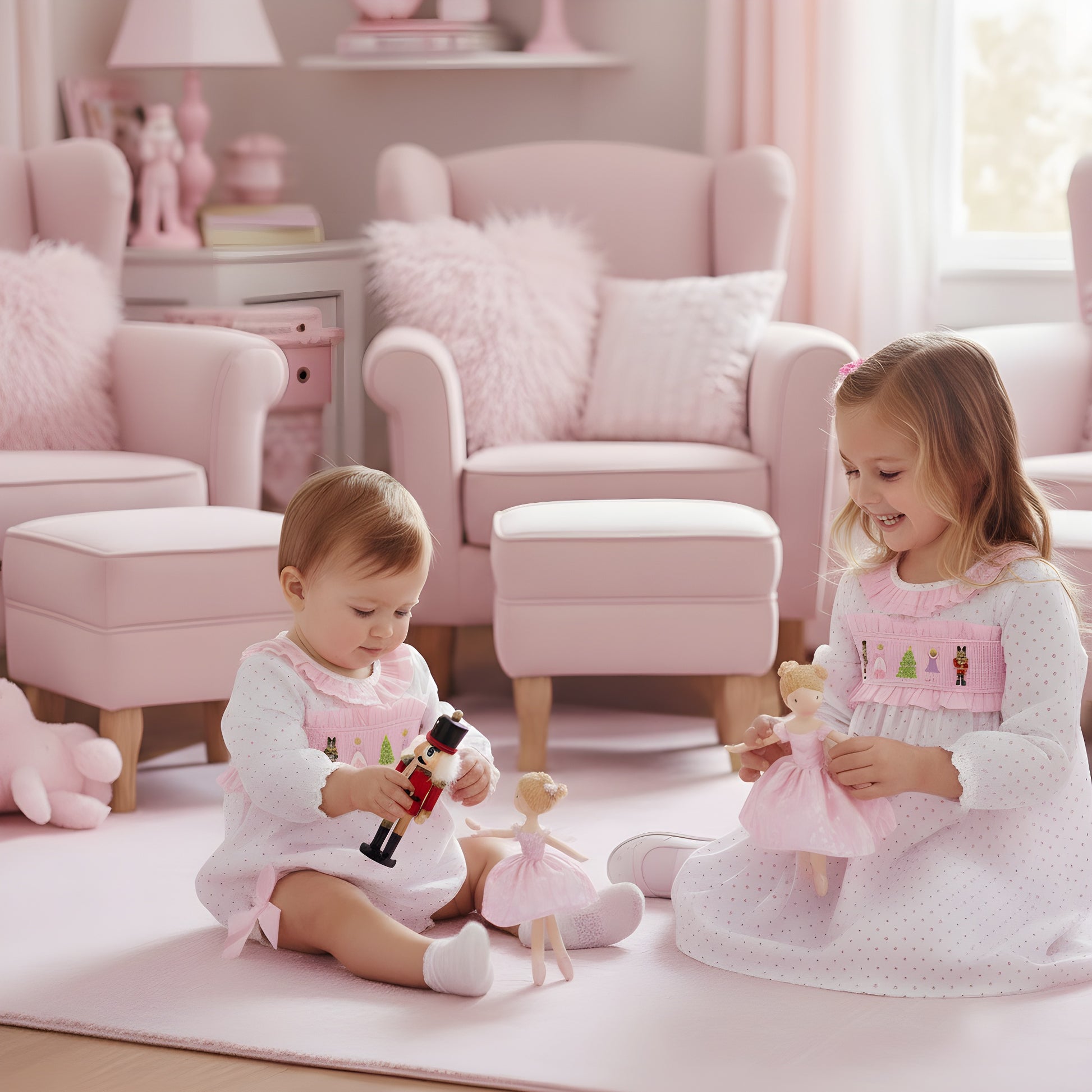 Nutcracker Smocked Pink Christmas Dress