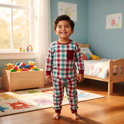Christmas Red And Green Gingham Pajama Set Boys