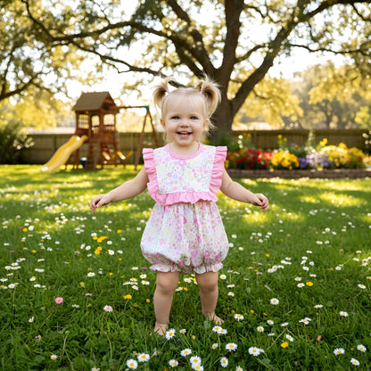 EVERLY’S FLOWERS RUFFLE BIB BUBBLE