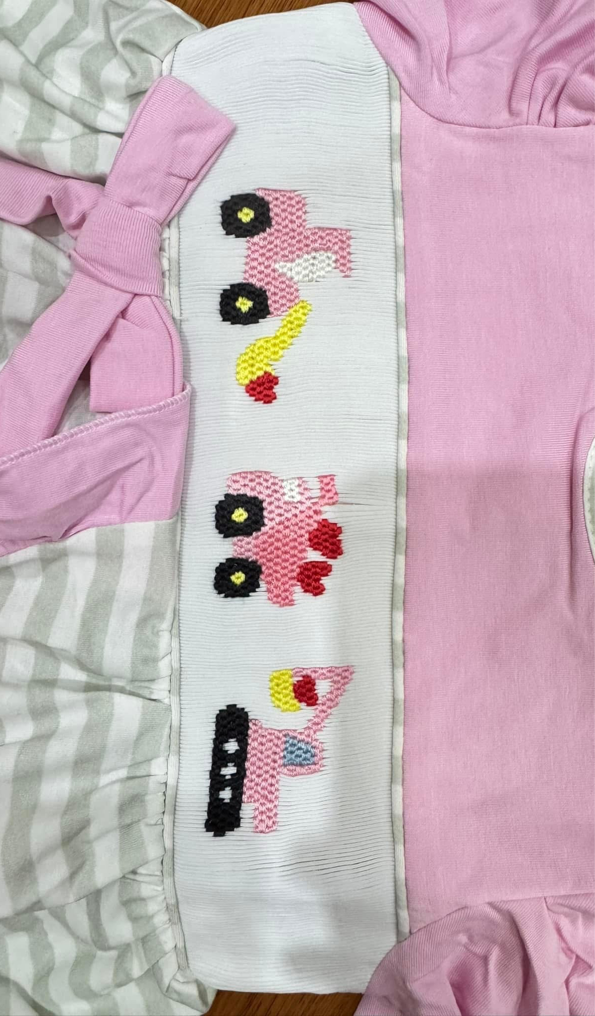 Valentines Day Construction Hearts - hand smocked - girl bloomer set