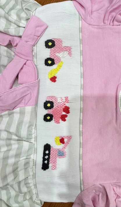 Valentines Day Construction Hearts - hand smocked - girl bloomer set