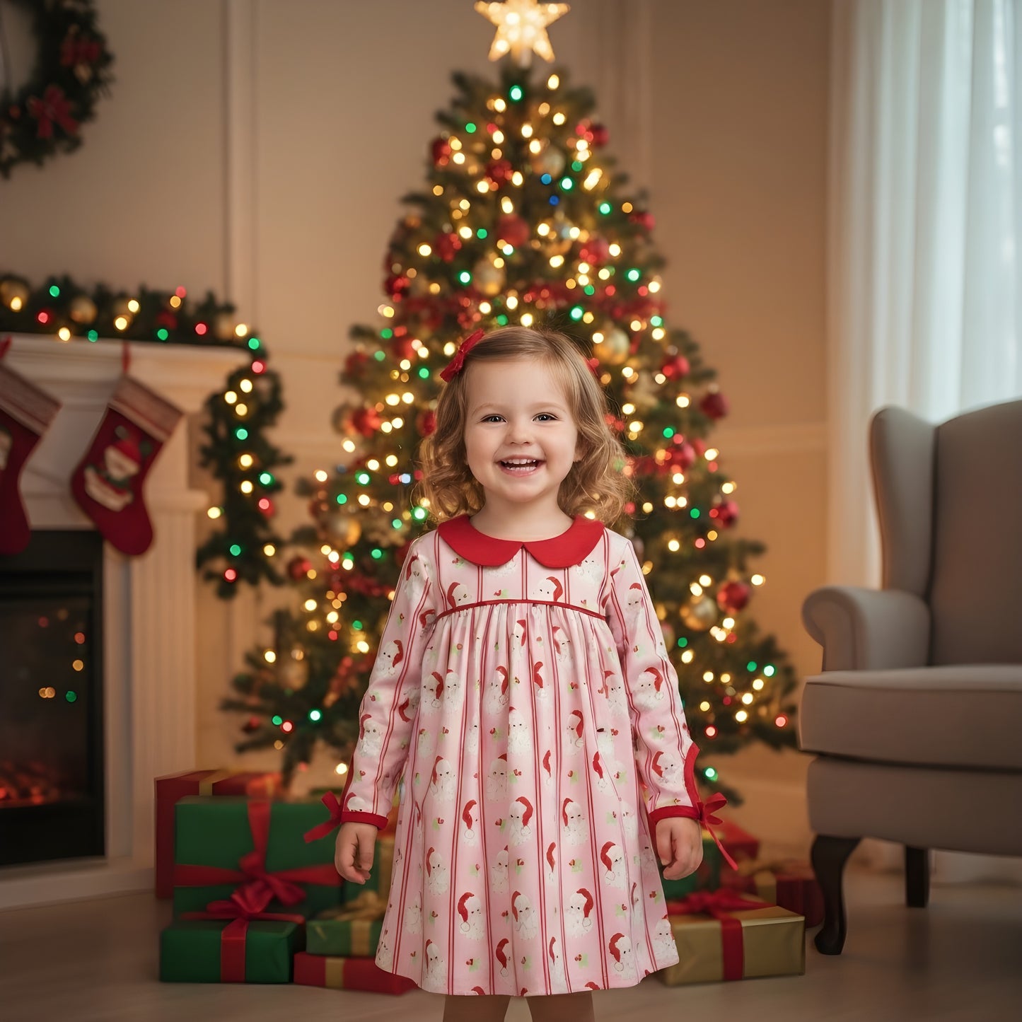 Classic Santa Long Sleeve Girls Dress