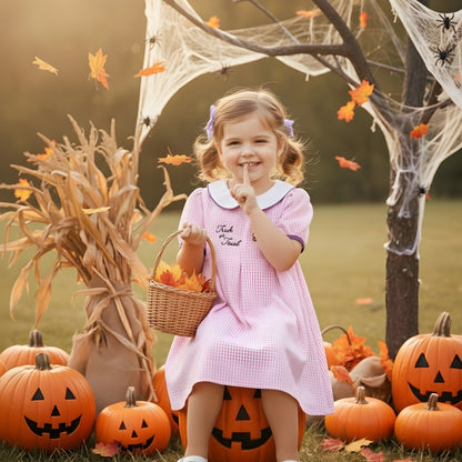 HALLOWEEN - PINK PLAID EMBROIDERY DRESS