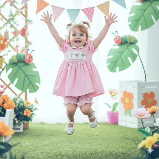 PINK CROSSES HAND SMOCKED DIAPER SET
