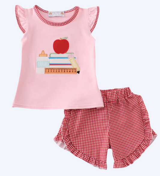 Back to school girls appliqué shorts set