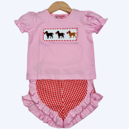 VALENTINES PUPPY DOGS - HAND SMOCKED GIRLS SET