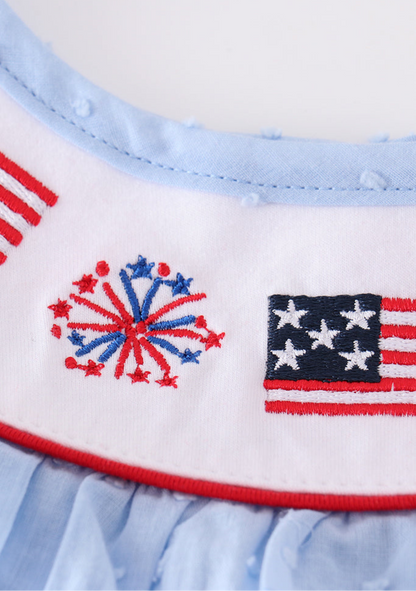 Patriotic Blue swiss dot flag embroidery dress
