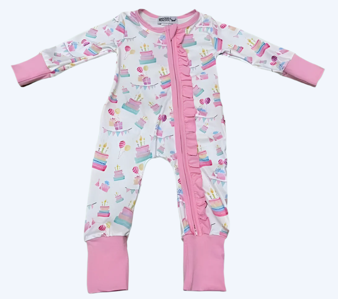 BIRTHDAY CAKE DREAMS COLLECTION BABY RUFFLE BUTT SLEEPER
