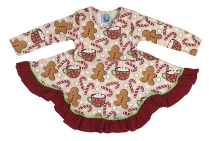 Gingerbread Candy Cane Hot Cocoa Twirl Dress