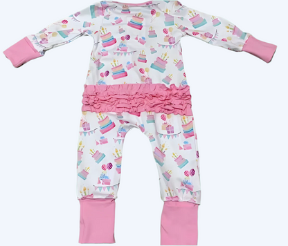 BIRTHDAY CAKE DREAMS COLLECTION BABY RUFFLE BUTT SLEEPER